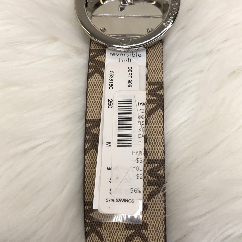 Michael Kors Tan Logo Monogram Reversible Belt - Picture 4 of 6